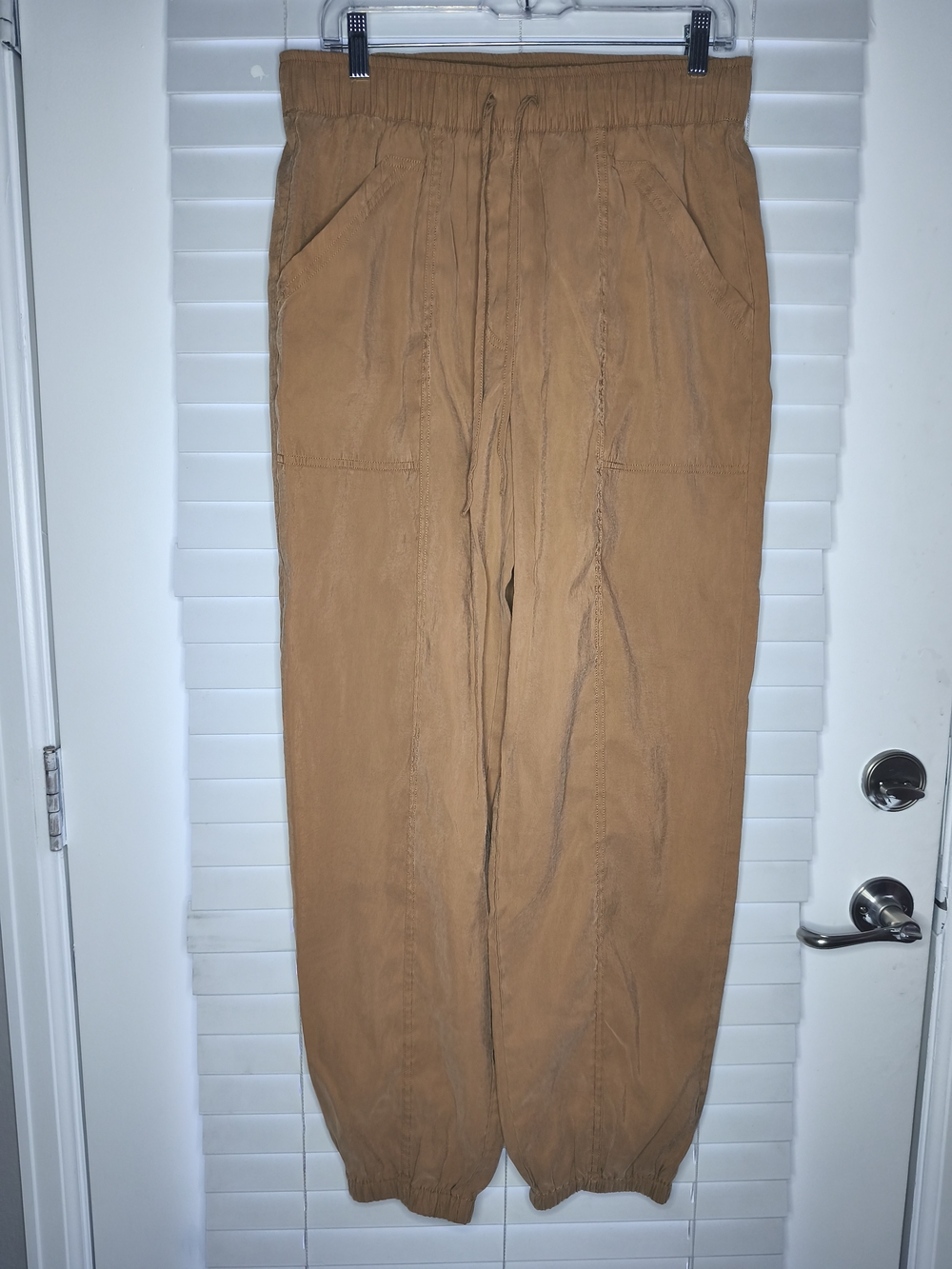 Abercrombie & Fitch Women Brown Tan Crinkle Jogger Pants Elastic Waist Size M